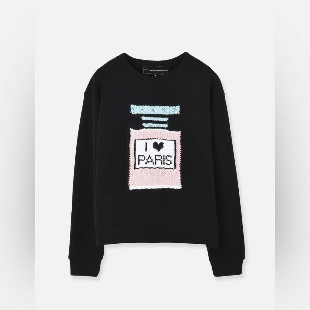 Michaela Buerger I Love Paris Crewneck Sweatshirt Black Medium Stretch EUC